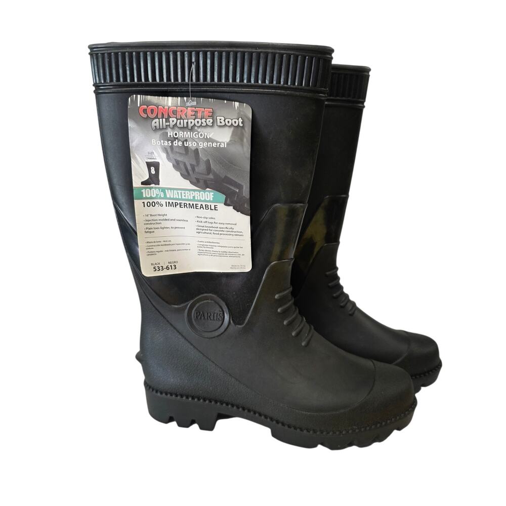 Pariis Rain Work Boots Womens 8 Black Knee High Waterproof Rubber Outdoor New